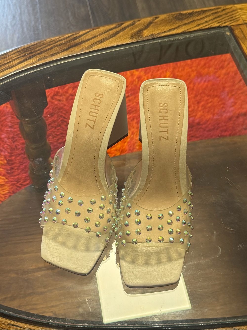 Schutz Lizah Crystal Embellished Vinyl Mule Sandal
